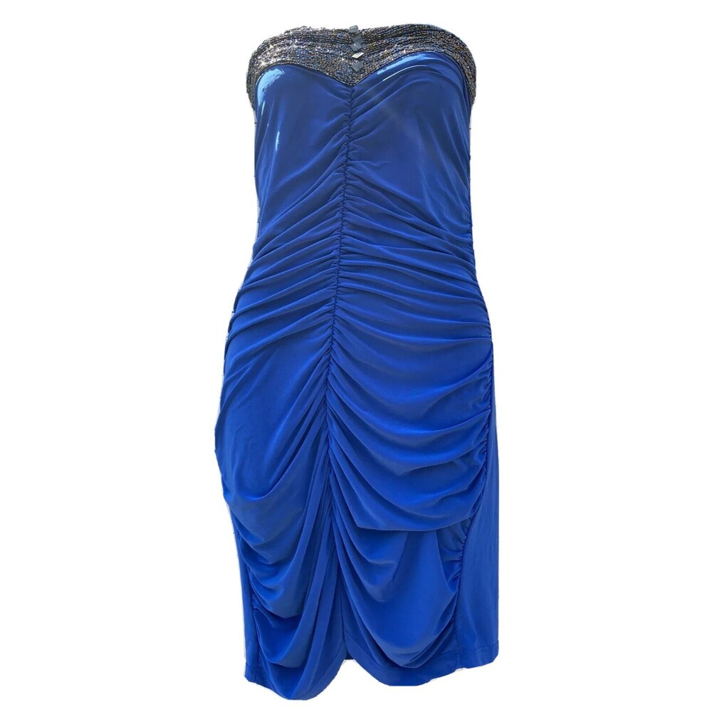 O'-Sher OSher Sleeveless Formal Dress Ruched Blue Beaded Womens Size Large